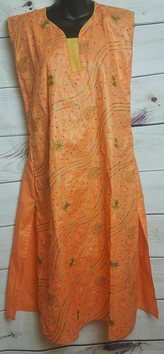 Handmade Women's Orange Sleeveless African Culture Dashiki Dress