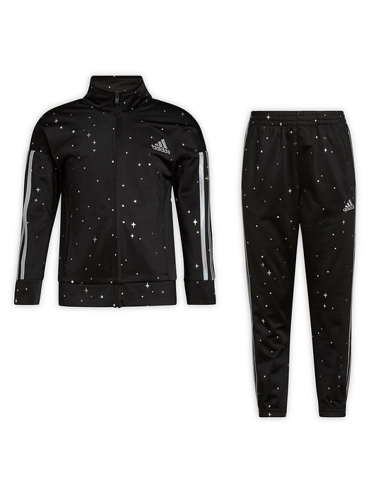 adidas Girls 2pc Girls Black Sparkle Jacket & Joggers Set (size: 6, 6x, 14)