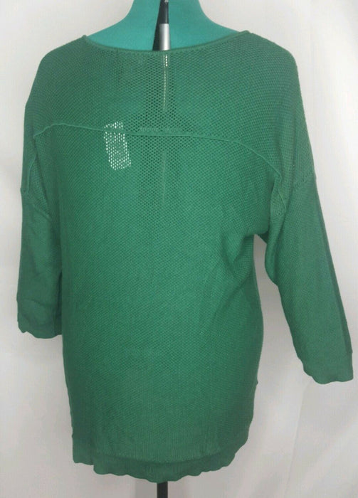 a.n.a Green Scoop Neck Long Sleeve Pullover Waffle Sweater