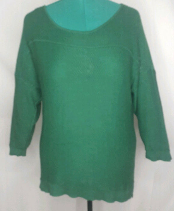 a.n.a Green Scoop Neck Long Sleeve Pullover Waffle Sweater