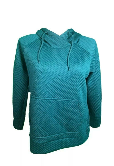 Green Tea Women's Quilted Hooded Pullover, Long Sleeve Hoodie