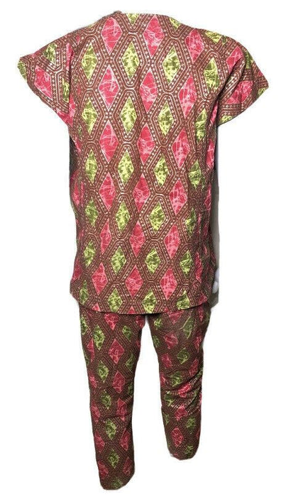 Handmade Girls Brown Short Sleeve 2 Pic African Culture Suit (Size: M)