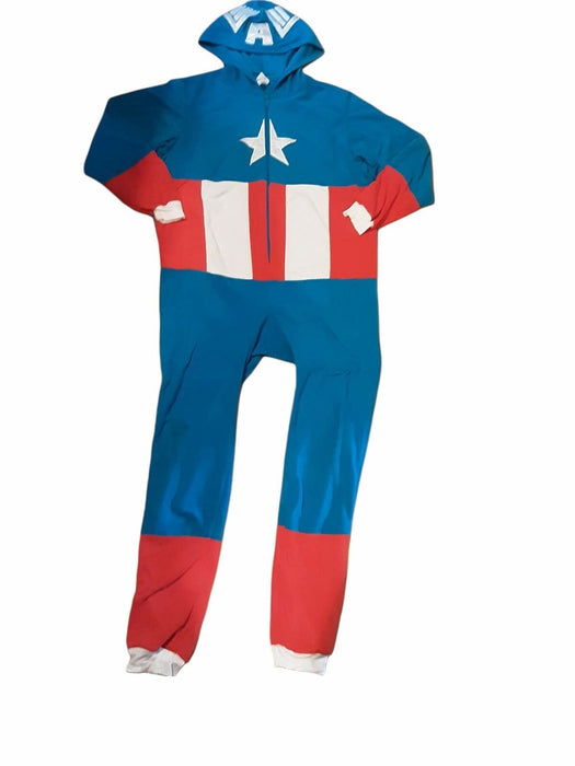 Marvel Men's Red/White/Blue Captain America Zip Up One Piece (Size: L)