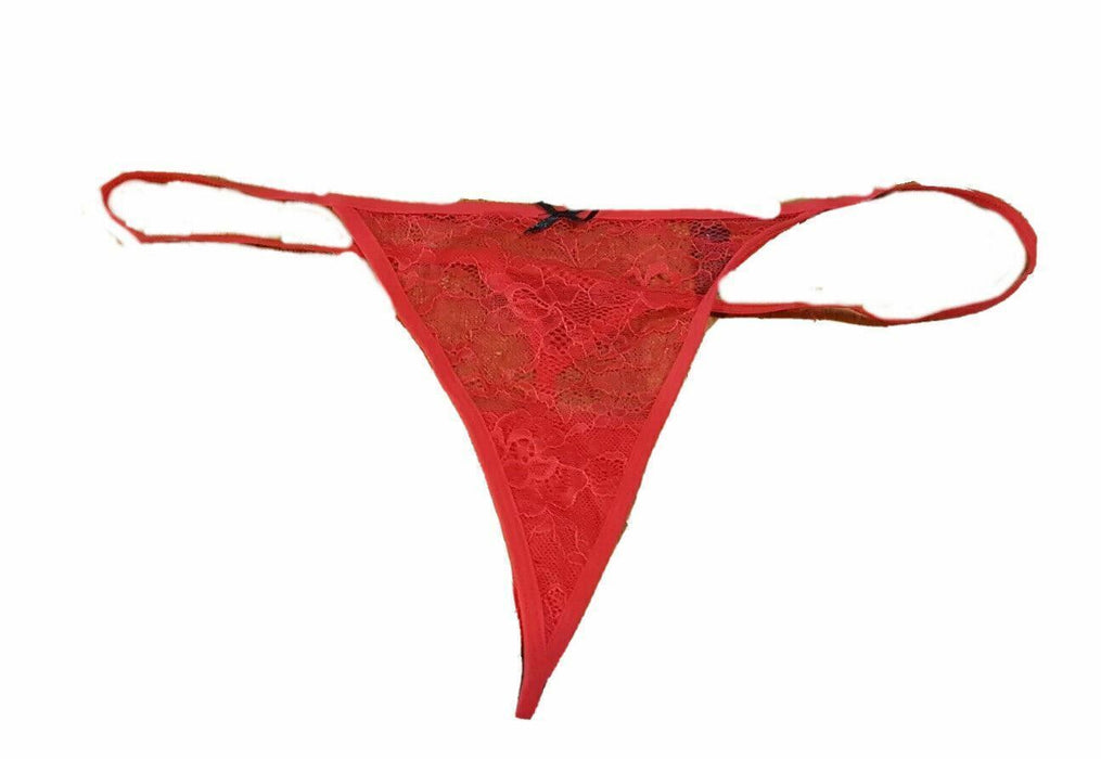 Inteco Intimates Red/Black Lace Sexy Valentine 2 Pic Lingerie Set w/ Thong