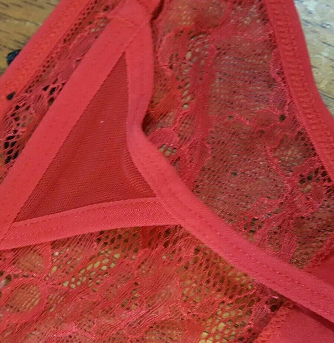 Inteco Intimates Red/Black Lace Sexy Valentine 2 Pic Lingerie Set w/ Thong