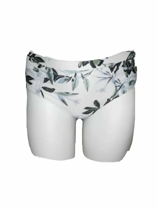 Women's White Floral 2 Pocket Hipster Swim Briefs  (Size: L)