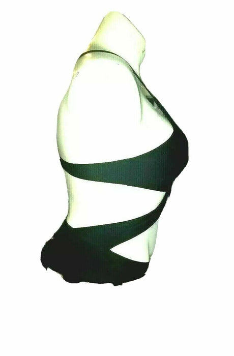 Women's Black Criss Cross Front One Piece Swimsuit (Size: S)