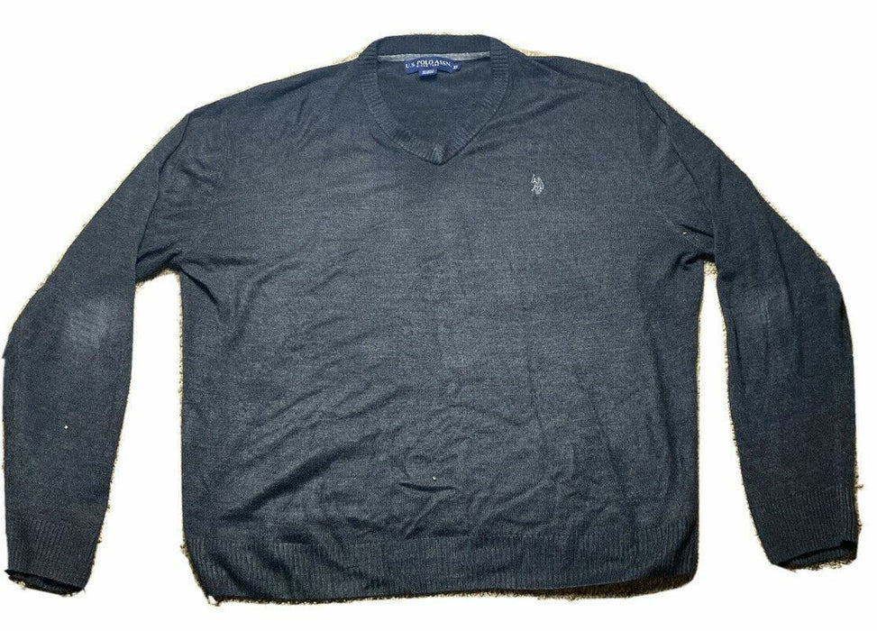 US. Polo Assn | 100% Acrylic V-neck Sweater | Gray (Size: XL)