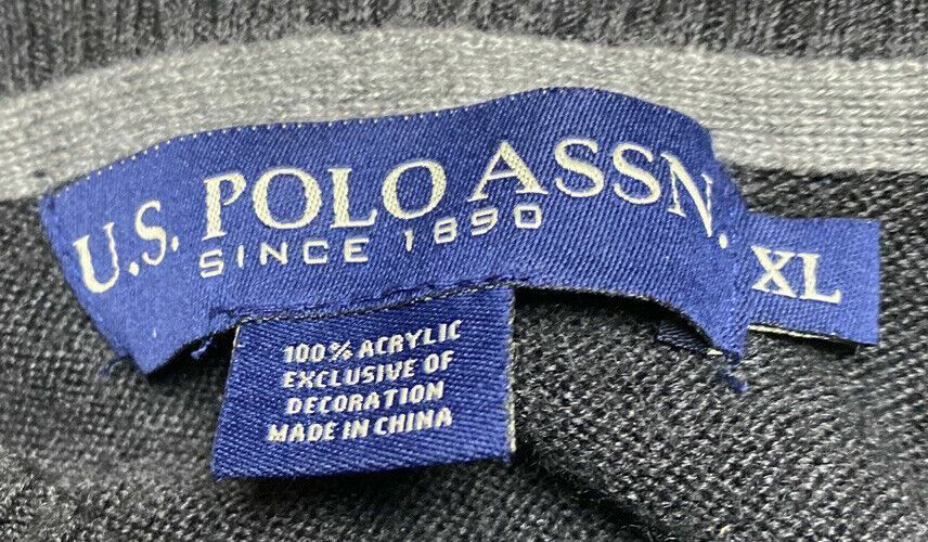 US. Polo Assn | 100% Acrylic V-neck Sweater | Gray (Size: XL)