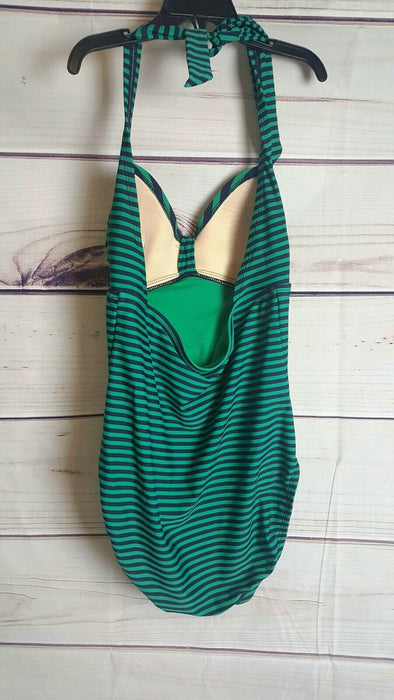 Merona | Blue & Green Striped Retro Halter One Piece Swimsuit (Size: S/P)