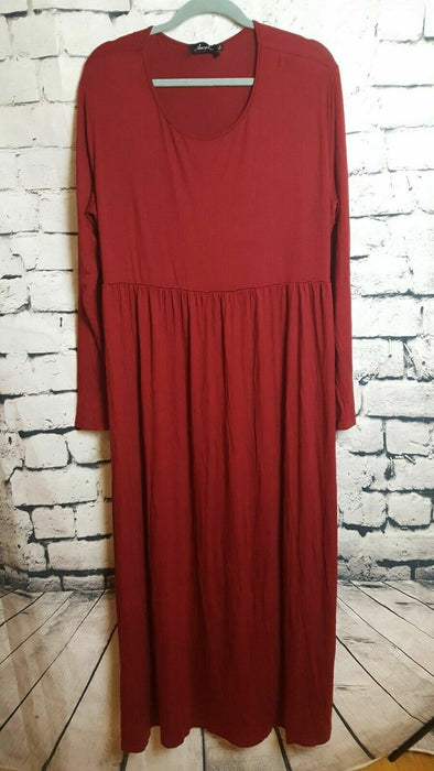 Amzplus Wine Long Sleeve Swing Dress Red (Size: 4XL)