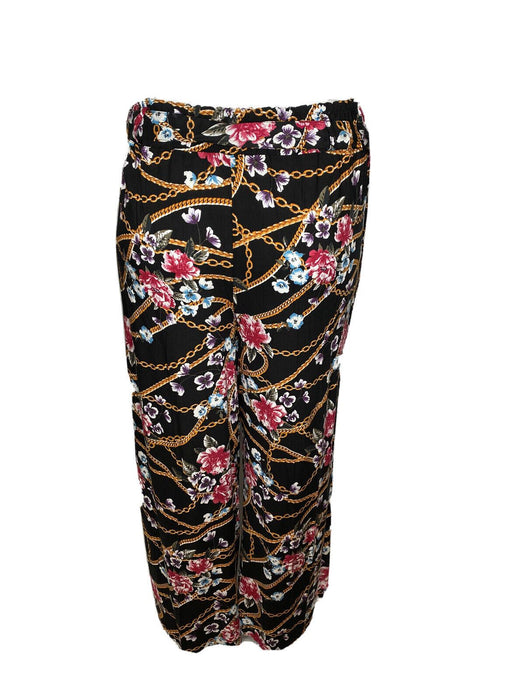 New Look Women's Floral Wide Leg Loose Fit Pants w/ Belt Black (Size: XL)