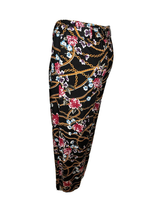 New Look Women's Floral Wide Leg Loose Fit Pants w/ Belt Black (Size: XL)