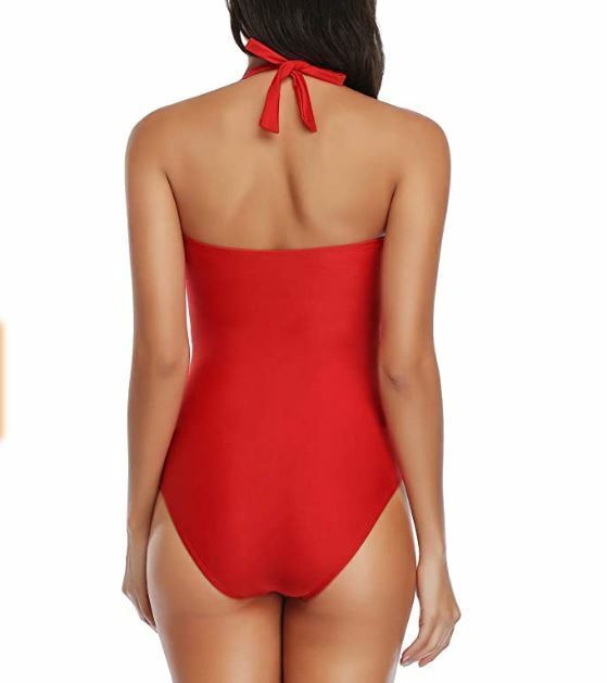 Smismivo | Red Tummy Control Ruched Padded Halter Swimsuit (Plus Size: 6X)