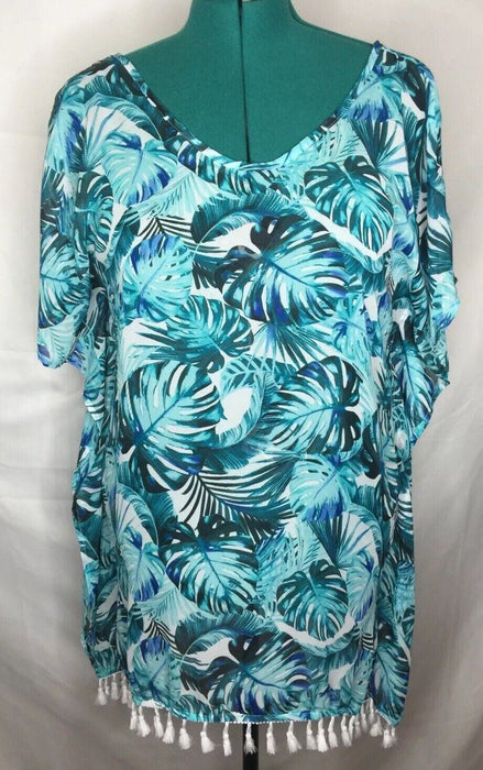 No Boundaries Blue Floral Swim Suit Cover (Size: M/7-9)