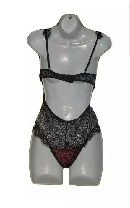 Women's Black & Red Lace Bodysuit (Size: M)