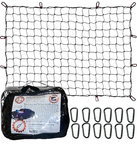 Adjustable Bungee Cargo Net 4' x 6' Expands to 8' x 12' for Pickup Bed or SUV