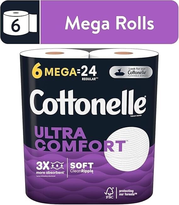 Cottonelle Ultra Comfort Toilet Paper, Strong Toilet Tissue 24 Mega Rolls Local