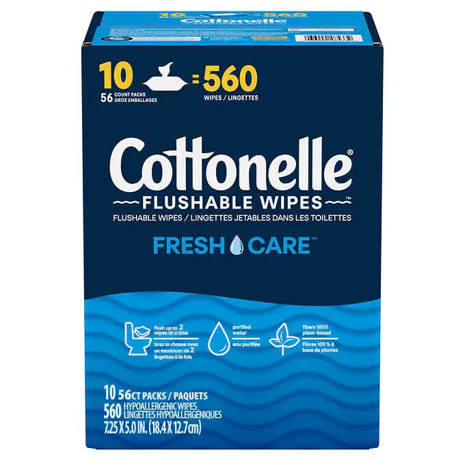 Cottonelle Fresh Care Flushable Wipes, 10 Packs = 560 Wipes NWT Local