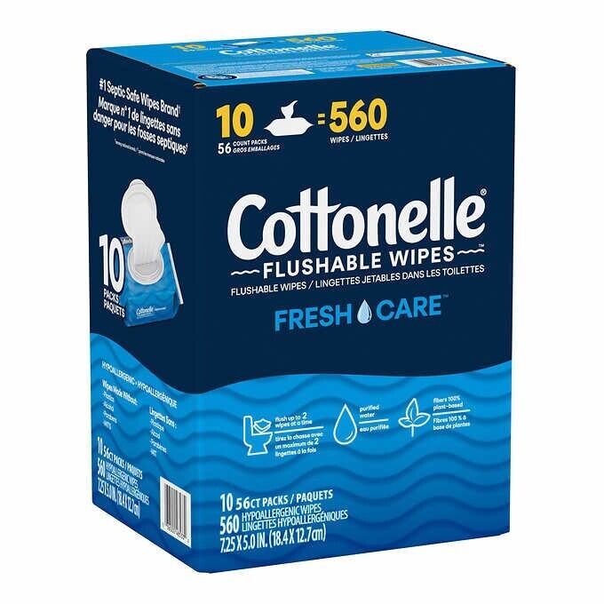 Cottonelle Fresh Care Flushable Wipes, 10 Packs = 560 Wipes NWT Local