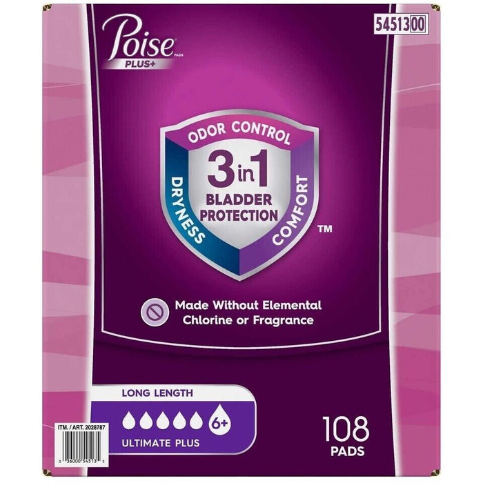 Poise Incontinence Pads Women Ultimate Absorbency 108 Ct (4 Pcks of 27) Local