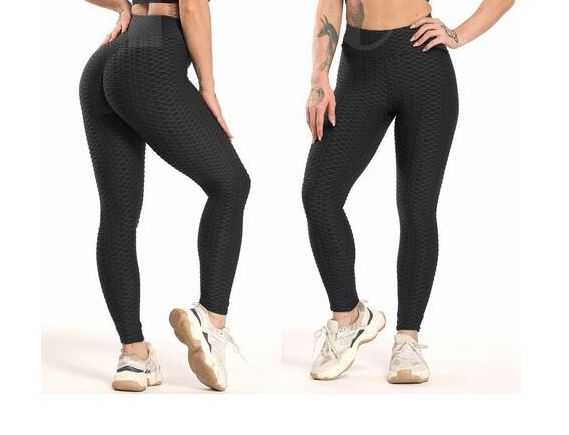 Women's Black High Waist Tummy Control Scrunched Booty Leggings (Size: S)