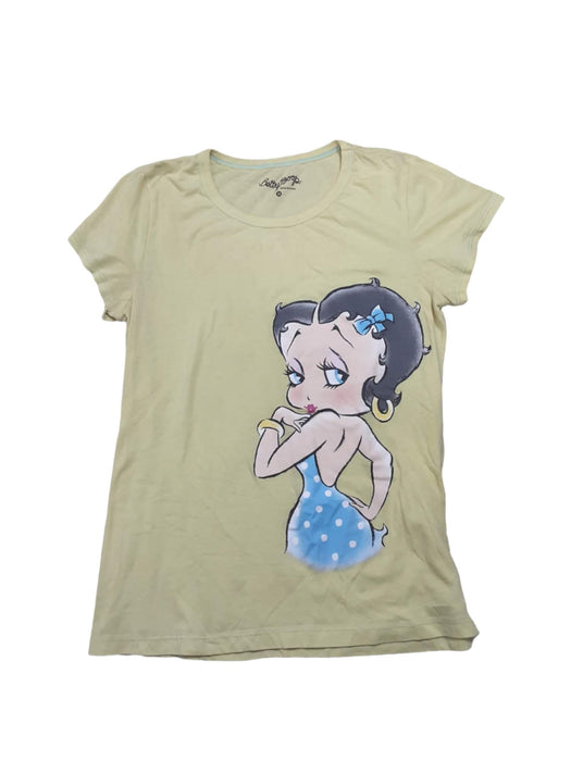 Betty Boop Women's Yellow Graphic Crew Neck Tee Top (Size: M)