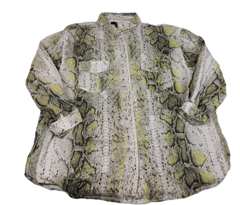 M Women's Beige/Yellow Denim Snake Print Button Up Top (Size: 10)