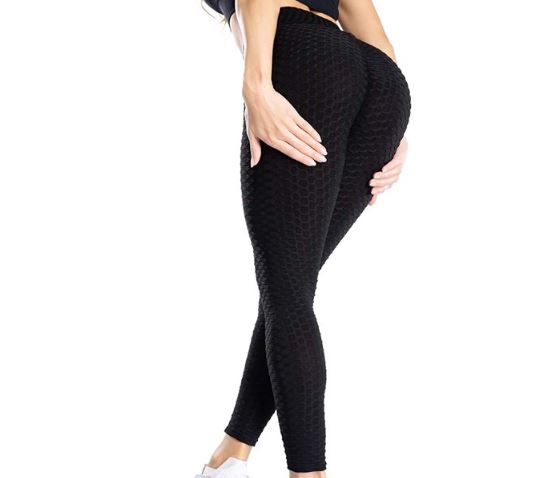 Women's Black High Waist Tummy Control Scrunched Booty Leggings (Size: S)