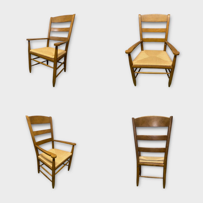 Ethan Allen Vintage Ladderback Dining Arm Chairs with Rush Seating (12 in stock)