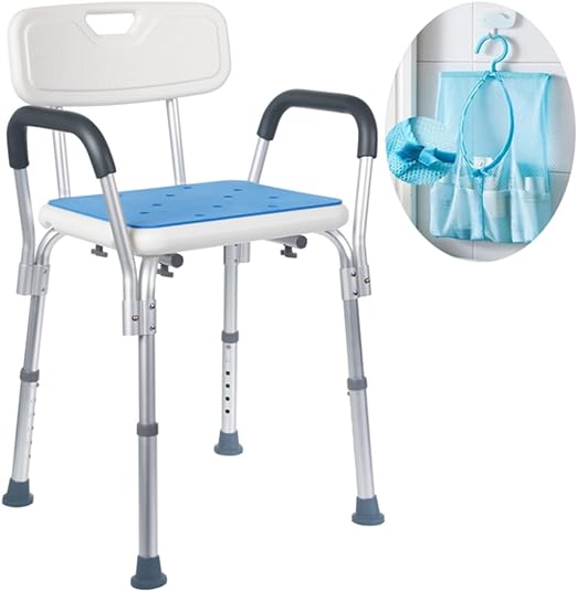 Medokare Premium Shower Adjustable Medical Bench w/ Back Support & Rails Local