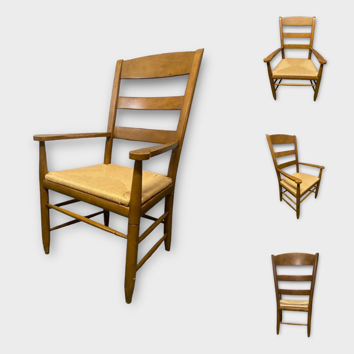 Ethan Allen Vintage Ladderback Dining Arm Chairs with Rush Seating (12 in stock)