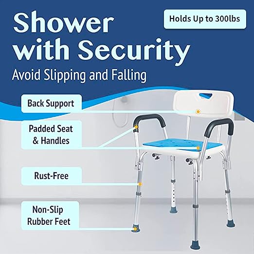 Medokare Premium Shower Adjustable Medical Bench w/ Back Support & Rails Local