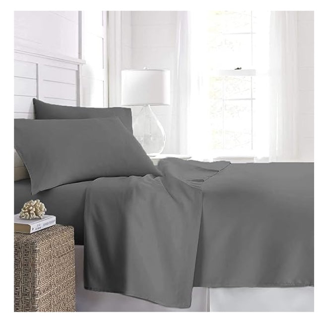 Beckham Hotel Collection Brushed Microfiber 2-Pack Fitted Sheets Gray Twin Local