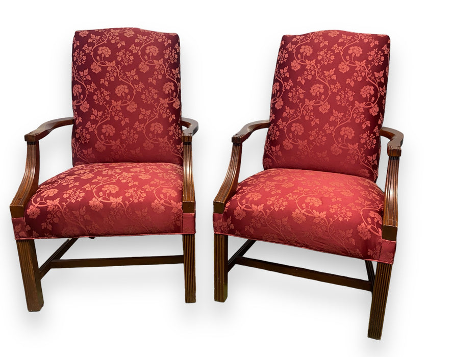 Fairfield Chippendale Style Custom Upholstered Armchairs Burgundy (Set of 2)