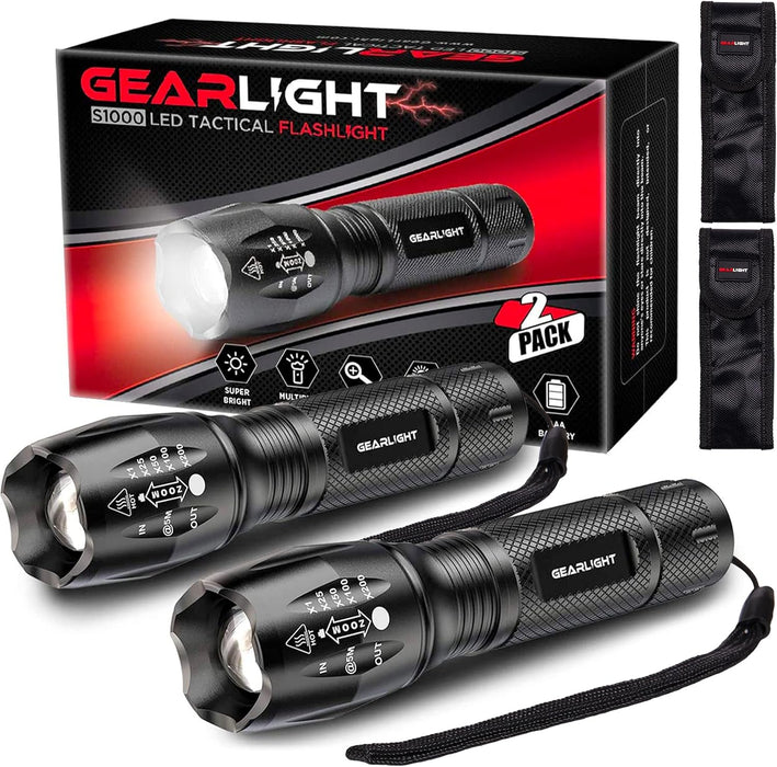 Gear Light LED Mini Tactical Zoomable Beam High Lumens 2pk Flashlights Local