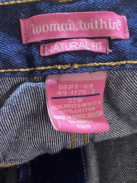 Woman Within Women's Stretch Dark Wash Natural Fit Jeans Blue (Size: 32W)