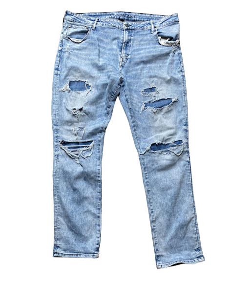 American Eagle Men's AirFlex+ Slim Patched Distressed Jeans Blue (Size: 44 x 32)