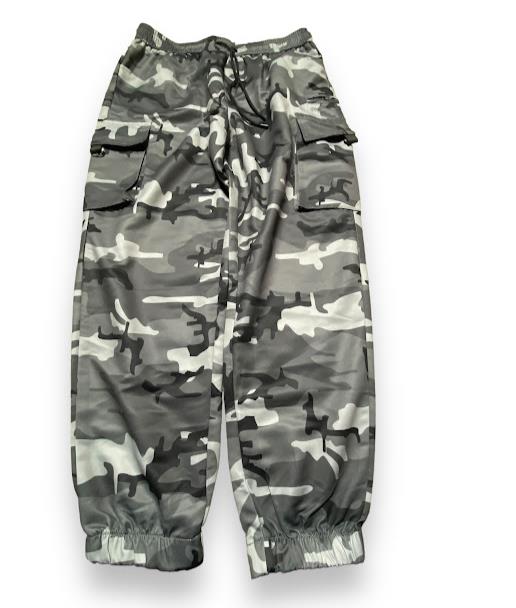 Shein Girls Drawstring Camouflage 4 Pocket Joggers Gray/Black/White (Size: XL)