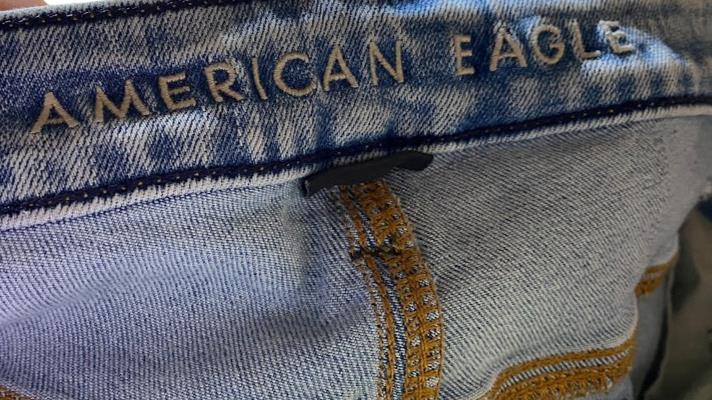 American Eagle Men's AirFlex+ Slim Patched Distressed Jeans Blue (Size: 44 x 32)