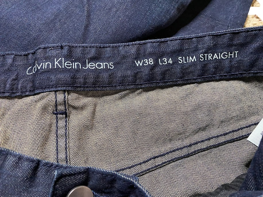 Calvin Klein Men's Slim Straight Dark Wash Blue Jeans (Size: 38 x 34)