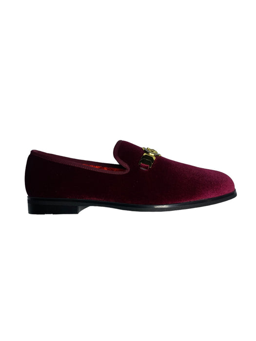 Forvtrue Loafers Wine Velvet Gold Chain Lion Wedding/Prom Shoes Men (Size: 10.5)