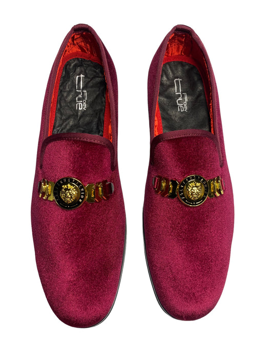 Forvtrue Loafers Wine Velvet Gold Chain Lion Wedding/Prom Shoes Men (Size: 10.5)