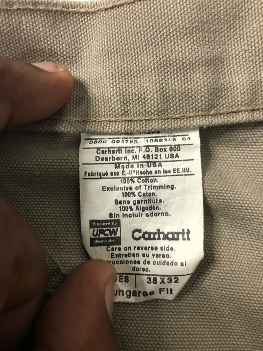 Carhartt Dungaree Fit Washed Duck Work Dungaree Pant Beige Men's (Size: 38 x 32)