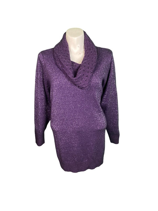 Canda Women's Cowlneck Sparkle Knit Sweater Purple (Plus Size: XXL-Long)