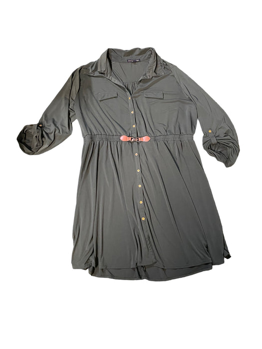 Always Indigo Women's Midi Button Down Dress Army Green (Plus Size: 3x)