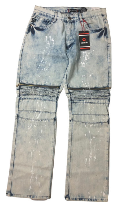 Akademiks Acid Wash Designer Jeans W/ Zippers Blue Youth (Size: 18)