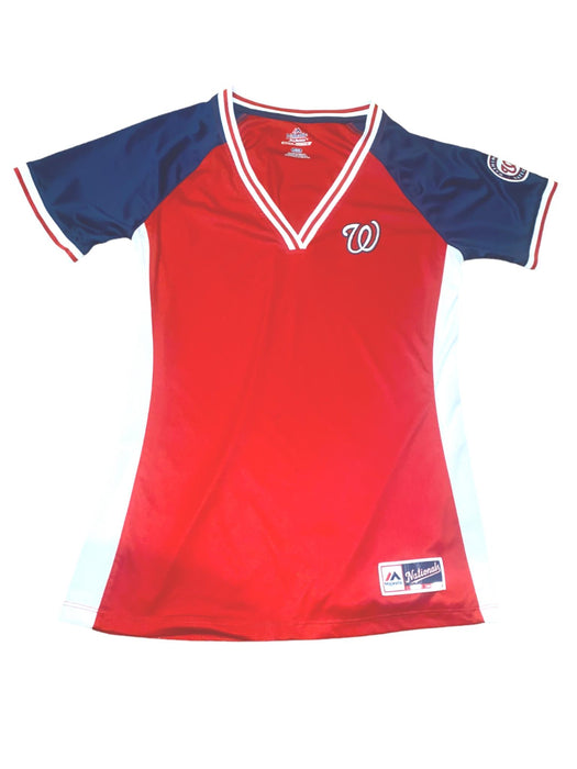 Washington Nationals MLB Women's Majestic Cool Base V-Neck T-Shirt Red (Size: L)