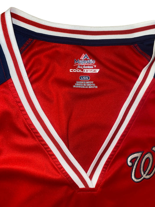 Washington Nationals MLB Women's Majestic Cool Base V-Neck T-Shirt Red (Size: L)