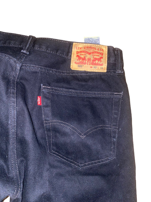 Levi's 505 Men's Regular Fit Dark Jeans Black (Size: 33 x 34)